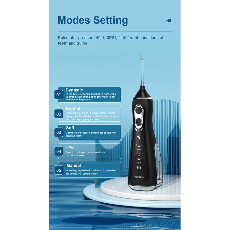 الري عن طريق الفم 40-140PSI قشارة الأسنان 5 سرعة جهاز تنظيف الأسنان بالماء قابلة للشحن الأسنان المياه النفاثة 300 مللي IPX6 مقاوم للماء منظف الأسنان #3