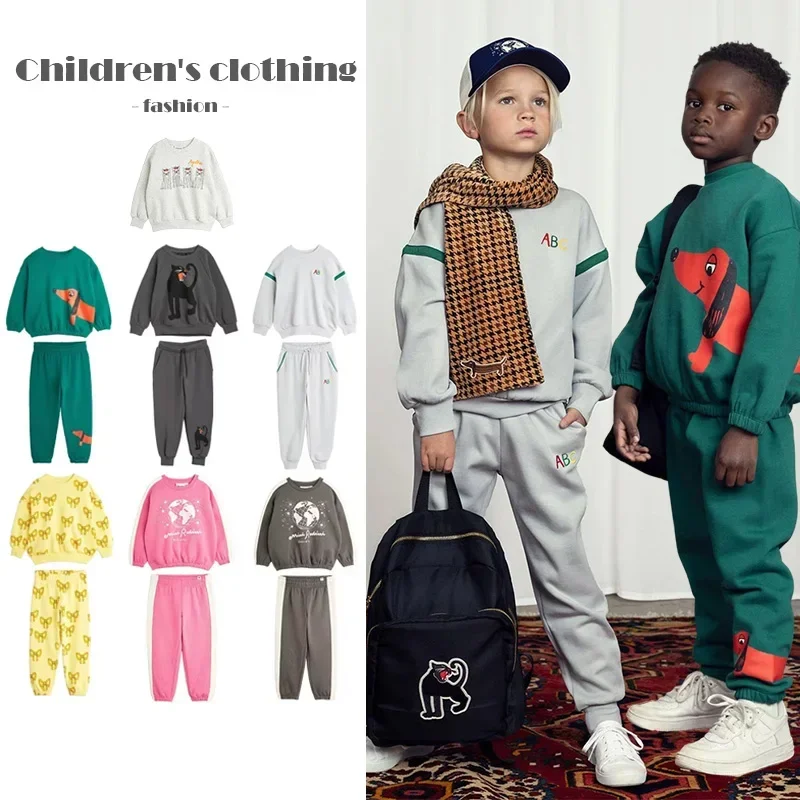 Fashion Embroidered Boys Sweatshirt Pants Sets 2024 Autumn/Winter MR Brand Girls Hoodies Pullover Cotton Cartoon Kids Clothes