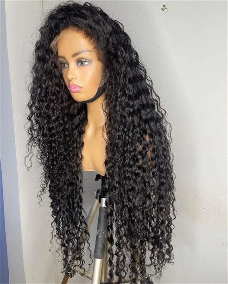 Long Soft 180Density 26“ Natural Black Kinky Curly Lace Front Wig For Women Babyhair Preplucked Heat Resistant Glueless Daily