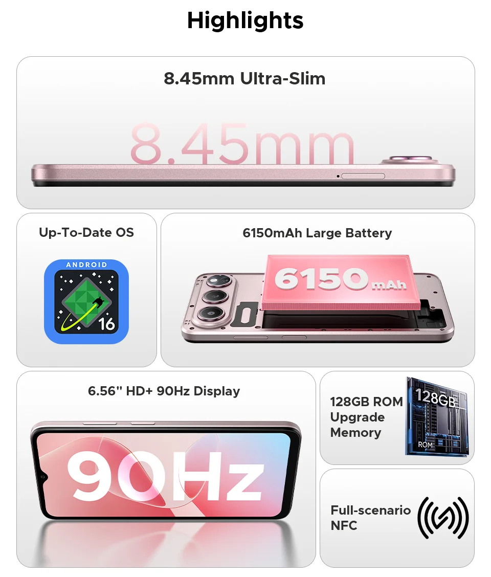 DOOGEE Note 60 Smartphone 6150mAh Battery 6.56'' Display 32GB(3+29) 128GB 13MP Main Camera UNISOC T7225 Android 16 Mobile Phone
