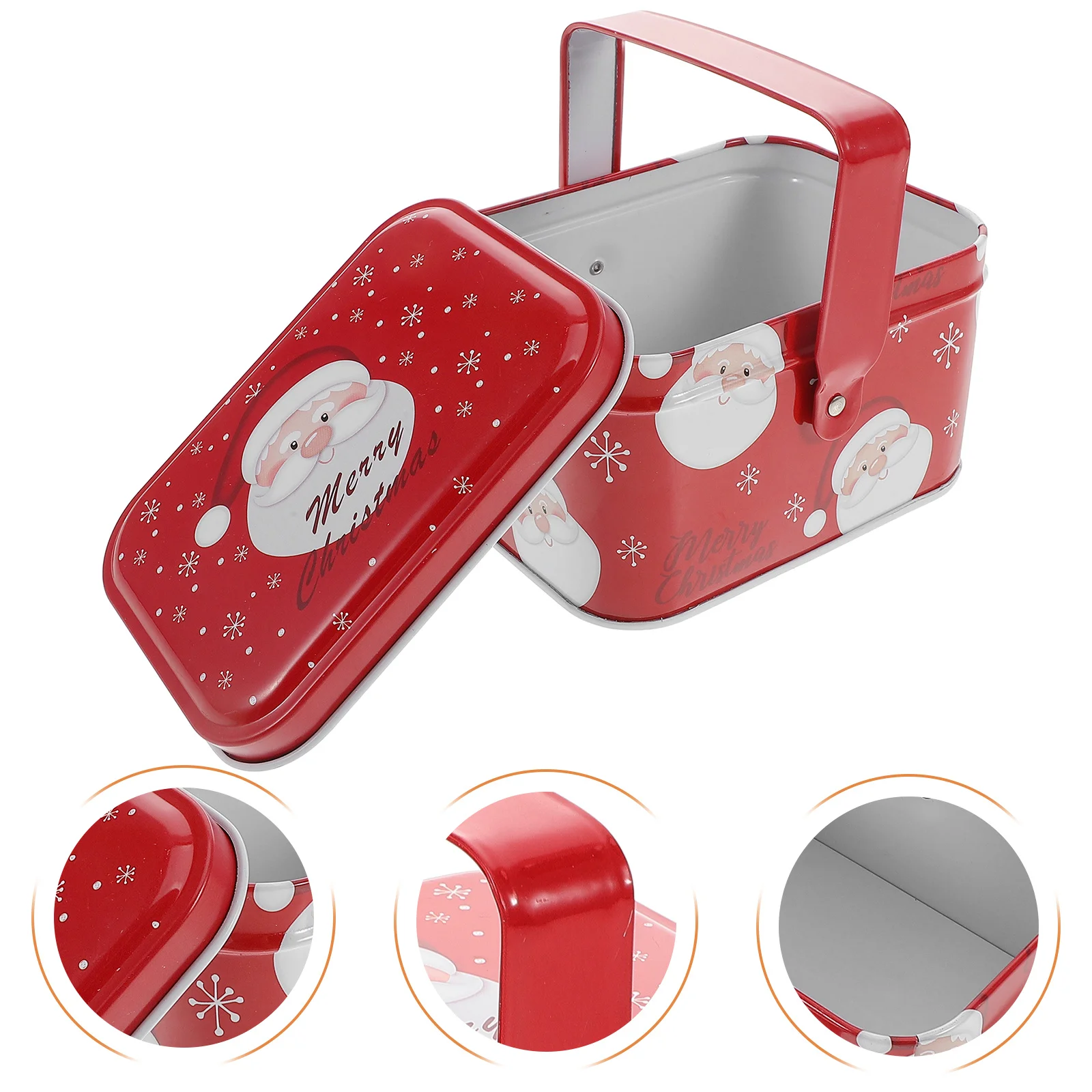 

Christmas Tin Box with Handle Reusable Metal Cookie Container Holiday Treats Storage Decorative Candy Jar for Xmas Party Favors