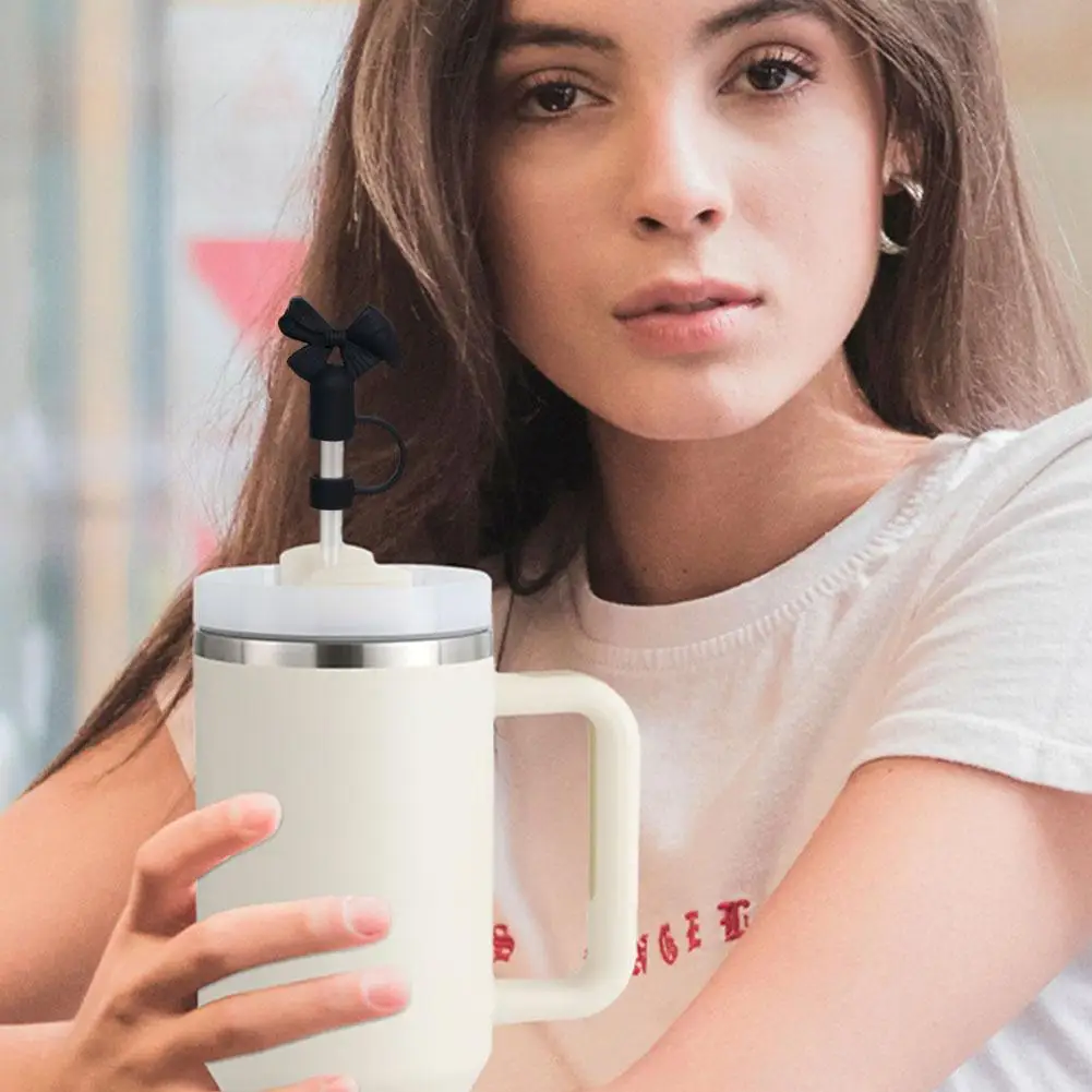 Silicone Straw Cap With Bowknot Design Leak-Proof Straw Cover For Tumblers Cups Reusable Straw Accessory For Daily Travel U Q8A1