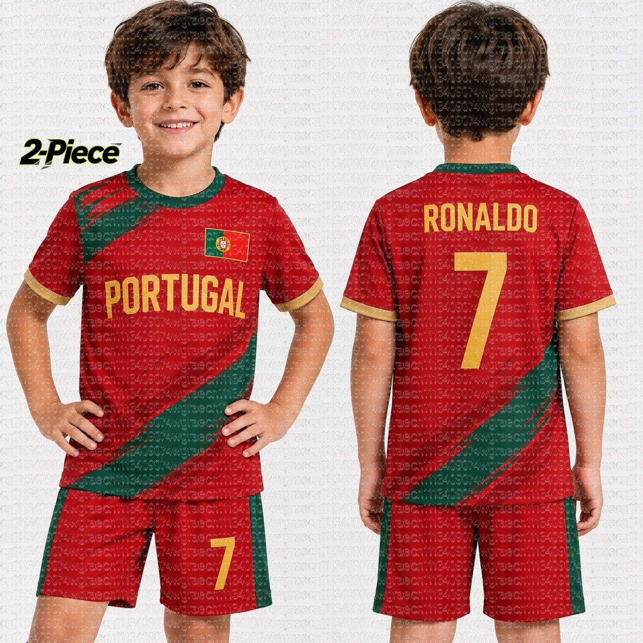 2026 Jungen Ronaldo # 7 Fußballtrikot-Set mit Shorts für Damen, Herren und Kinder, PORTUGAL Fußballfan-Shirt-Shorts-Set, 2-teiliger Trainingsanzug – Detail 7
