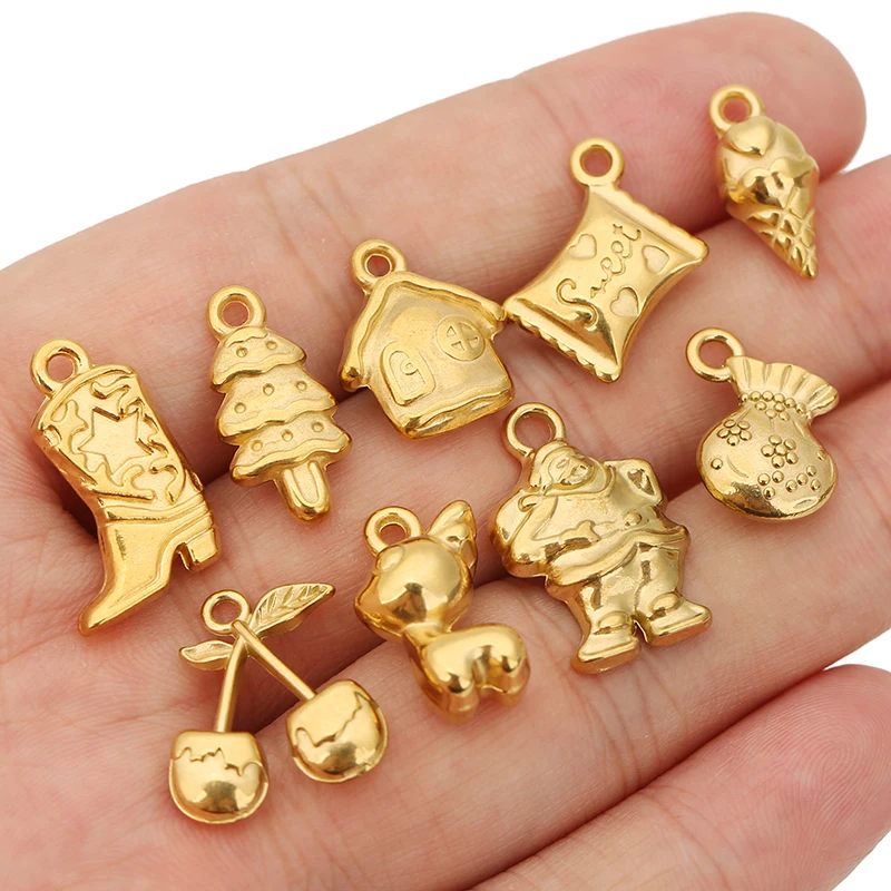 3pcs Stainless Steel Christmas Pendants Candy Santa Claus Xmas Tree Snow House Charms for DIY Necklace Earrings Jewelry Making