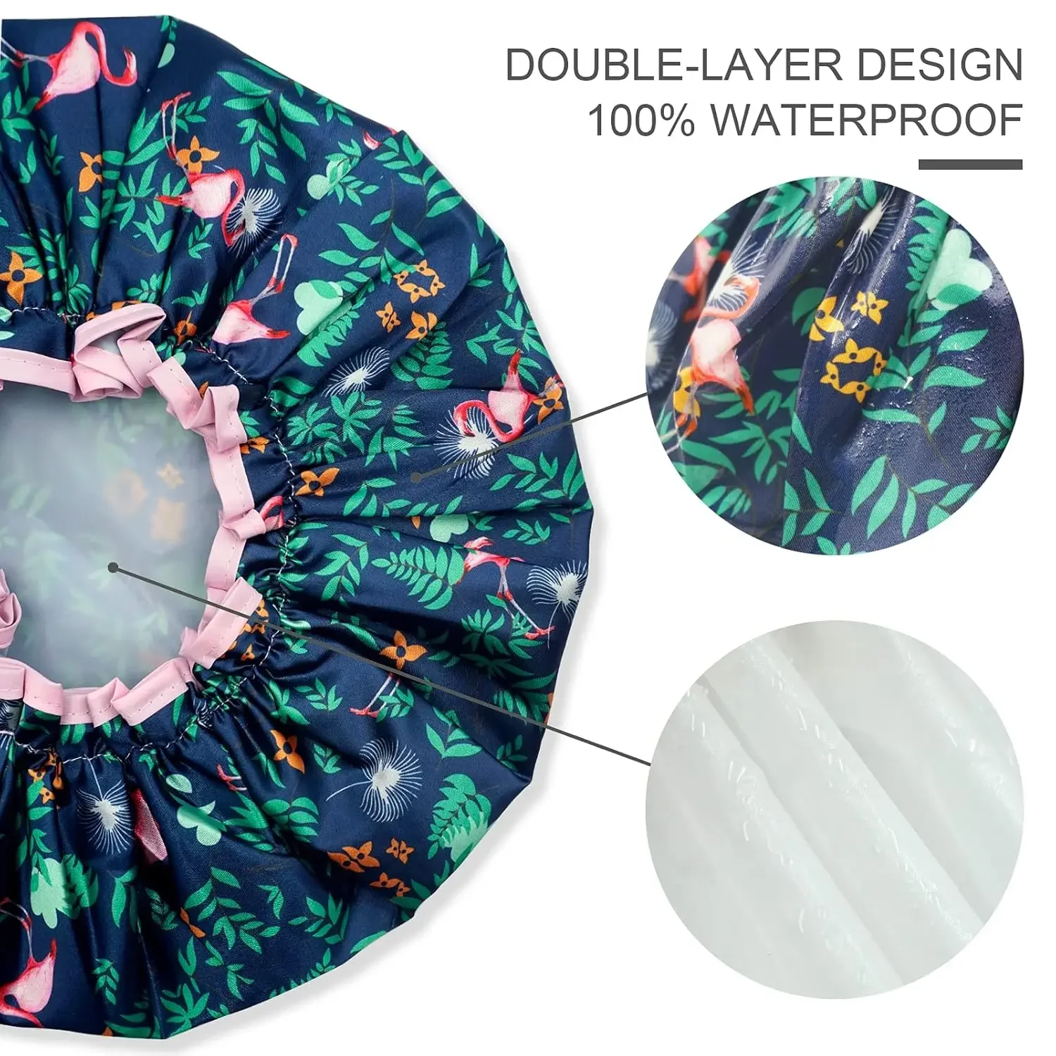

Shower , Reusable Bath Shower Caps for Women Long Hair, Double Layer Waterproof Bathing Shower Hat Hair Protector for Girls Men