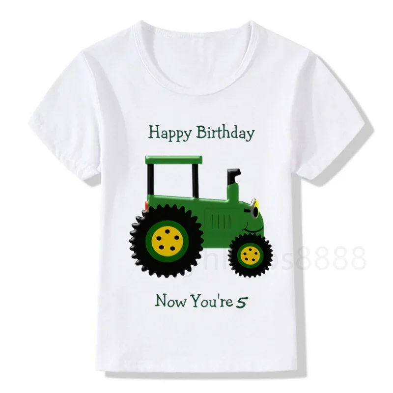 

Boy Car Birthday Number Print T Shirt Excavator Children Birthday Boy T-shirts Boy&Girl Funny Gift Tshirt Cartoon Cute T Shirt