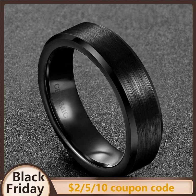 Somen Rings Men Black Ceramic Ring Brushed 8mm/6mm/4mm Lovers Wedding Band Engagement Ring Matte Male Bague Homme Jewelry