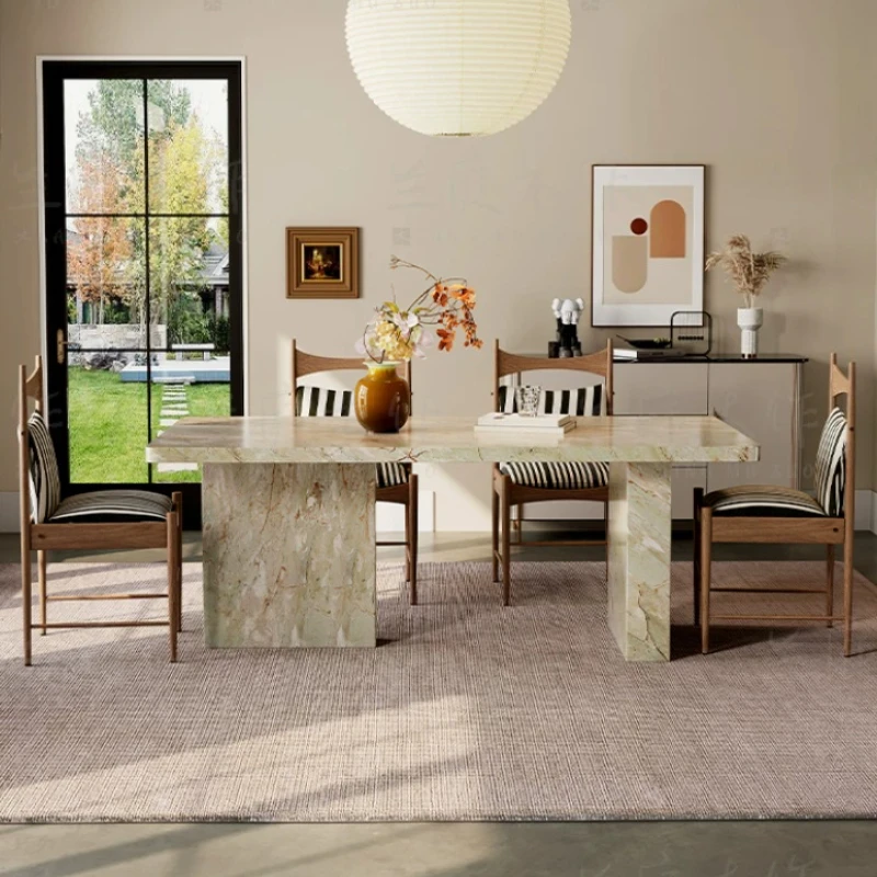 

French Retro Travertine Sintered Stone Dining Table Modern Rectangular Mid-Century Table for Home Kitchen Dining Room furniture