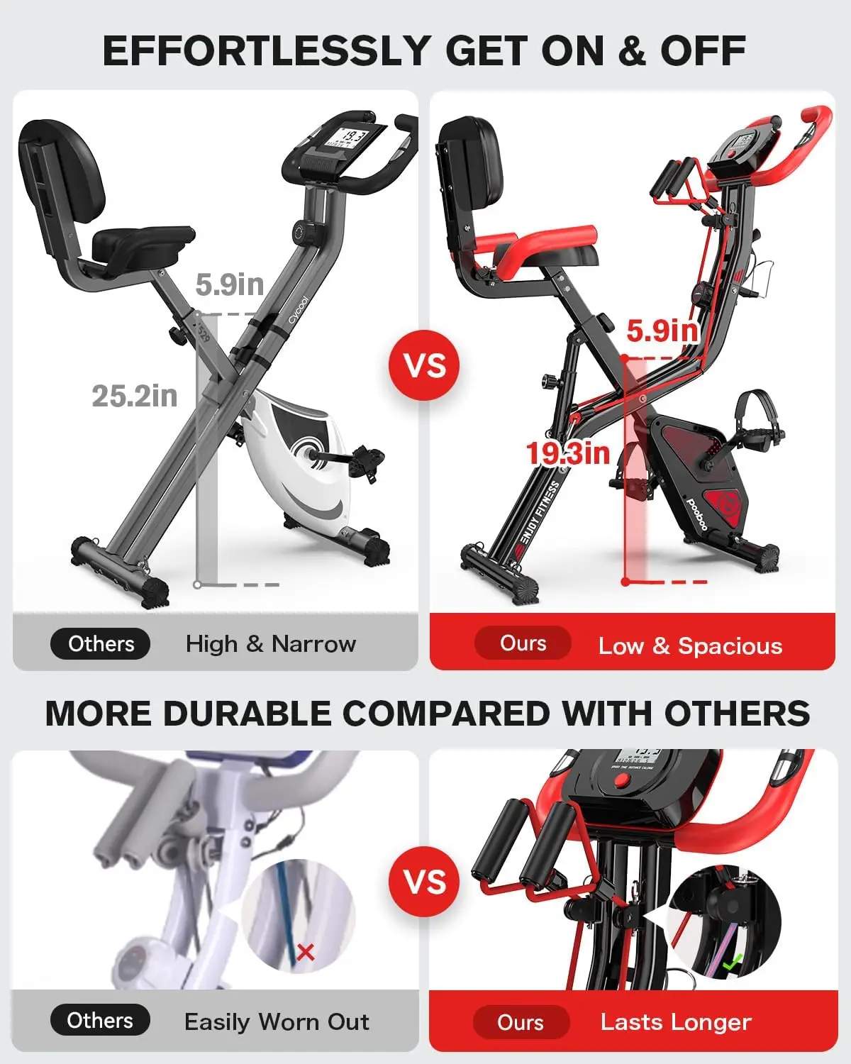 Folding Exercise Bike, Foldable Fitness Stationary Bike Machine, Upright Indoor Cycling Bike, Magnetic X-Bike with 8-Level Adjus