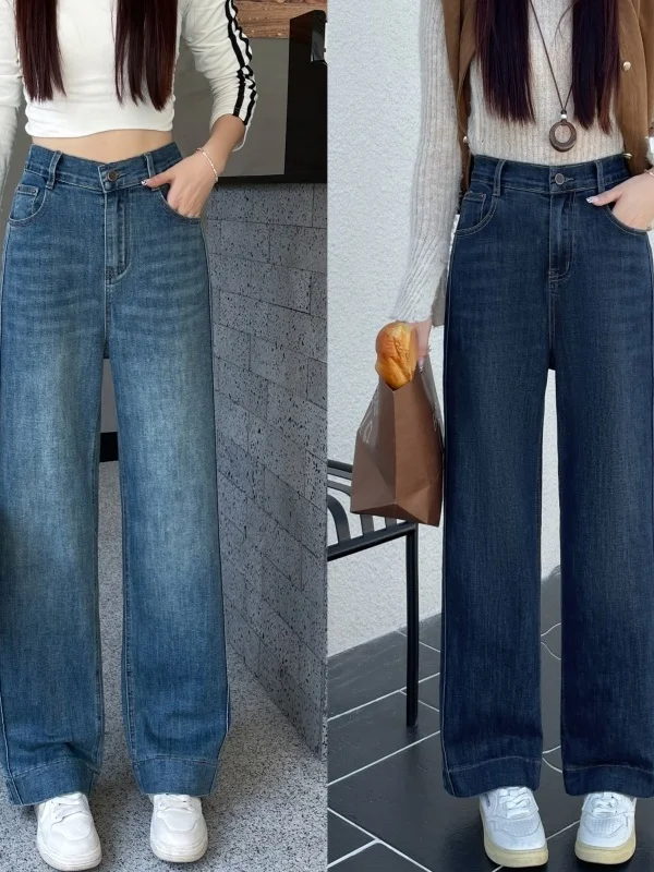

Fall Fashion plus Size Straight Leg Jeans Double Line Slim Fit Wide Leg Denim High Waist Casual Zipper Style Women's Jeans