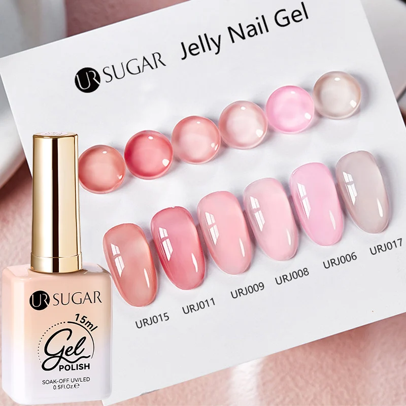 UR SUGAR 15ML Pink Jelly Gel Nagellack Sommerliche Trendfarbe Gel-Lack Abziehbarer UV/LED Gel-Lack für Zuhause und Salon Nagelkunst