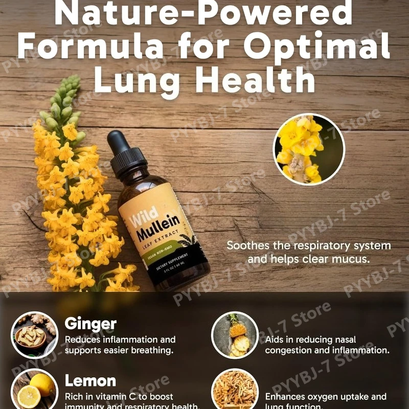 All Natural Mullein Drops with Ginger Lemon for Lung Cleanse and Detox Mullein Leaf Extract for Respiratory Lung Health