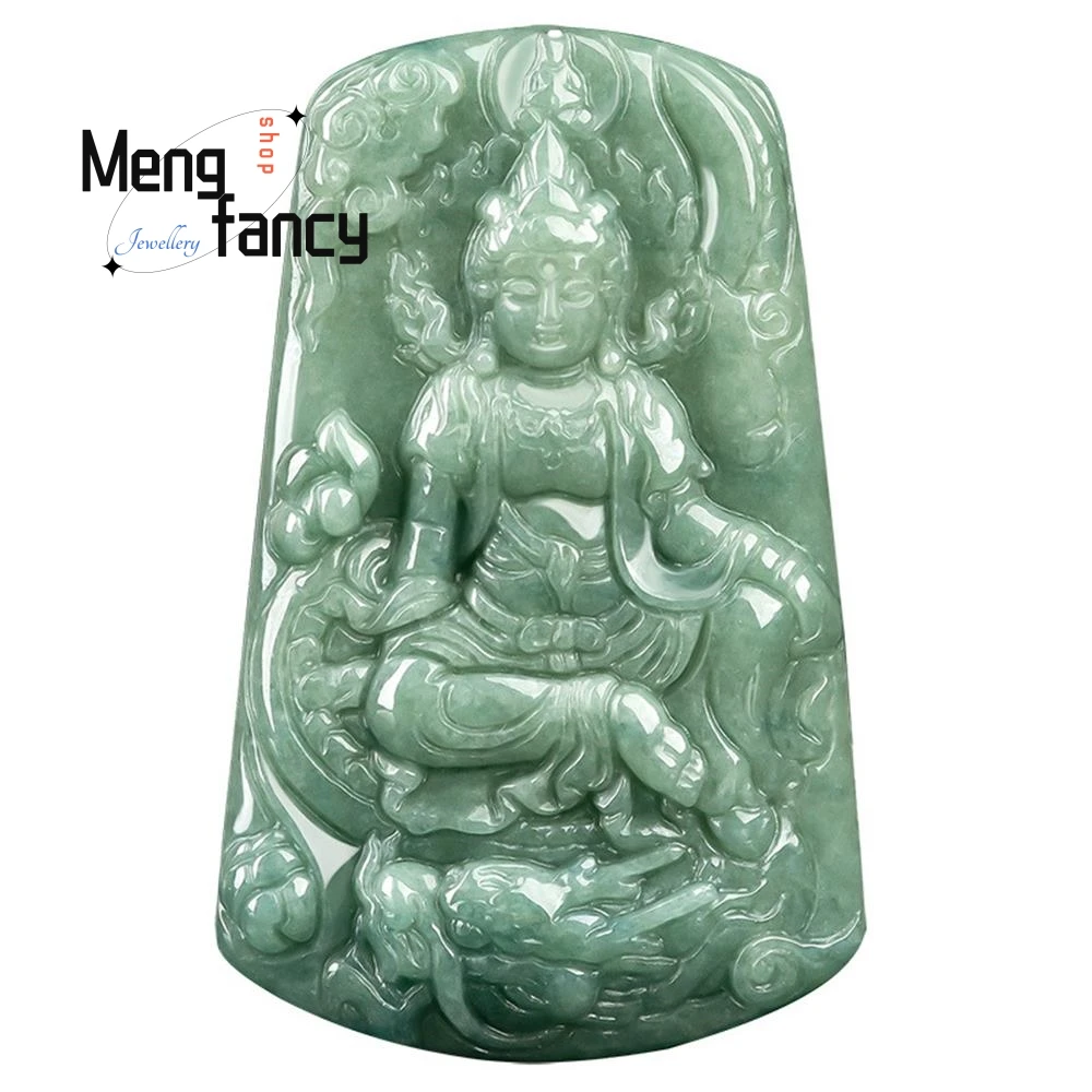 Natural A-cargo Jadeite Bean Seed Riding Dragon Goddess Of Mercy Jade Pendant Buddhist Amulets Mascots Luxury Fashion Jewelry