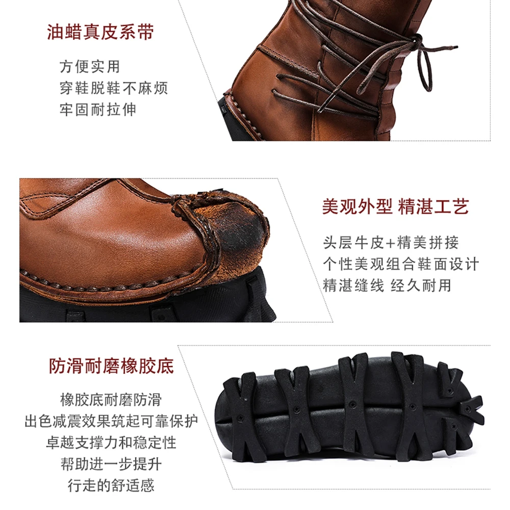 Men's Genuine Leather Boots Skull Gothic Punk Boots Motorcycle Boots Desert Combat Ankle Boot Safety Shoes Tactical Boots Winter