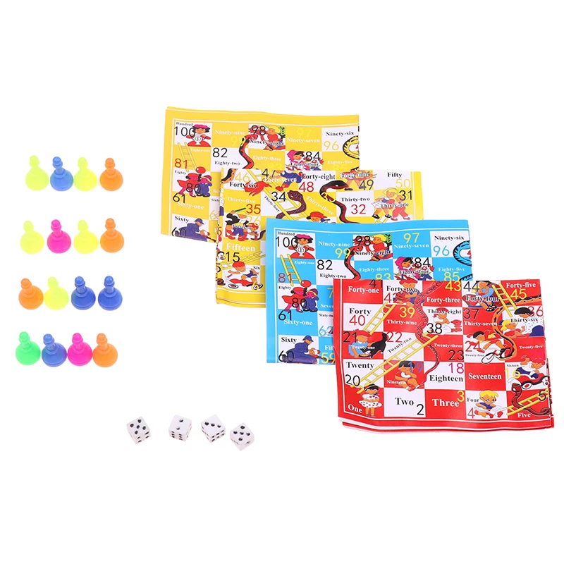 

2Set Snake Ladder Educational Kids Children Toys Portable Desktop Checkers Chess Flying Chess Board Family Board Game