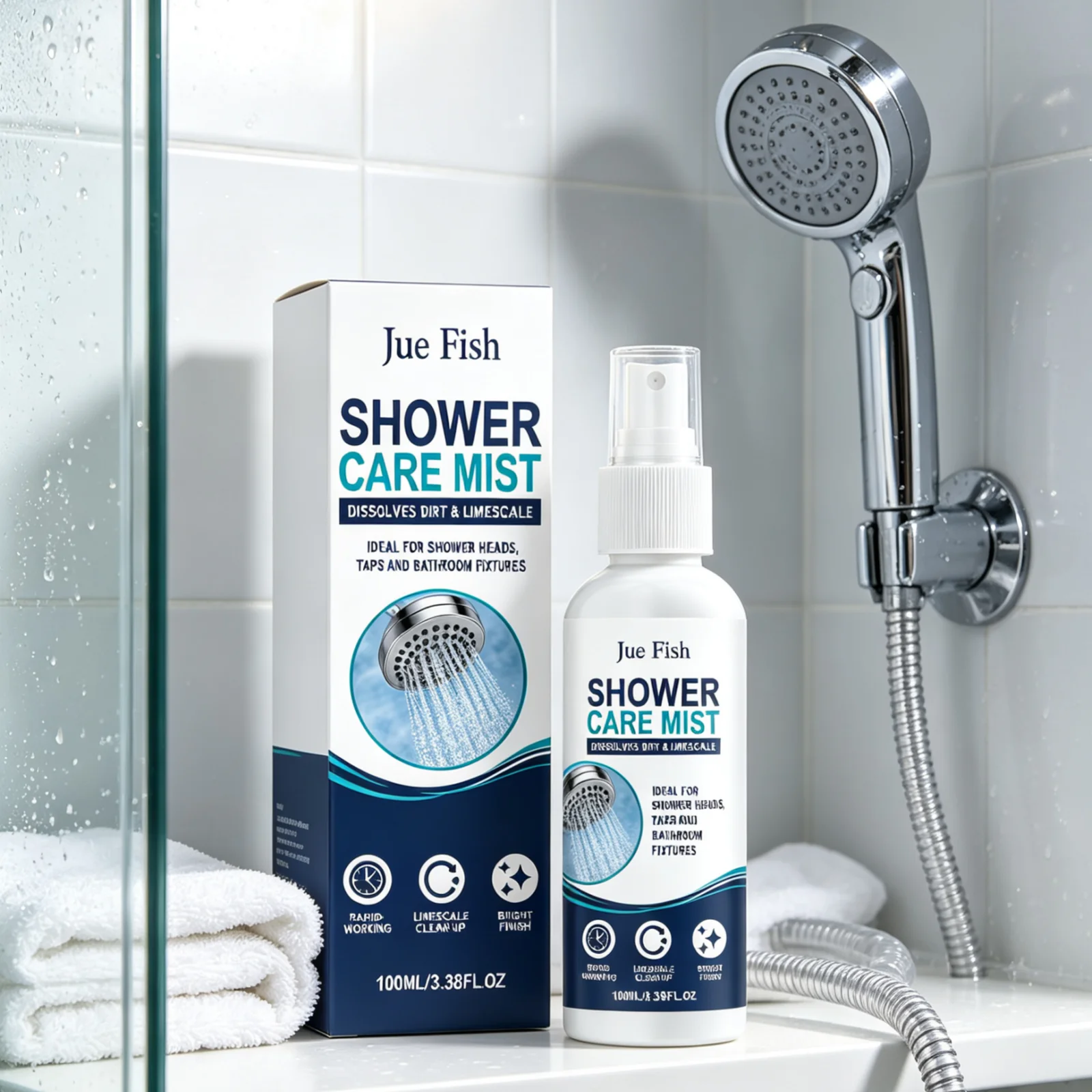 Jue Fish Shower Care Mist Efficient Cleaning Deep Decontamination Quick Stain Remover Bathroom Care Shower Head Cleaner 100ml