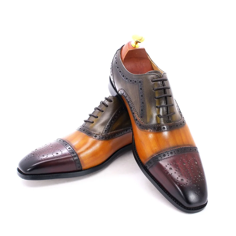 

Мужские кожаные туфли-броги с цветными блоками в стиле ретро, классическая официальная обувь в британском стиле для свадеб и бизнеса