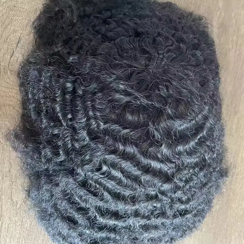 360 موجات 10 مللي متر تصفيفة الشعر المجعد الأفرو الرجال الشعر البشري دائم سوبر 0.1 مللي متر الجلد رمادي أسود الرجال الشعر المستعار أفريقيا الذكور الشعر الاصطناعية