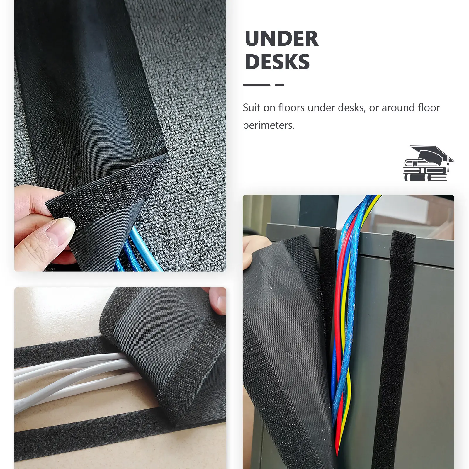 Cable Grip Strip 3 Meters Heavy Duty Nylon Floor Cable Grip for Office Perimeter Desk Area Tripping Prevention