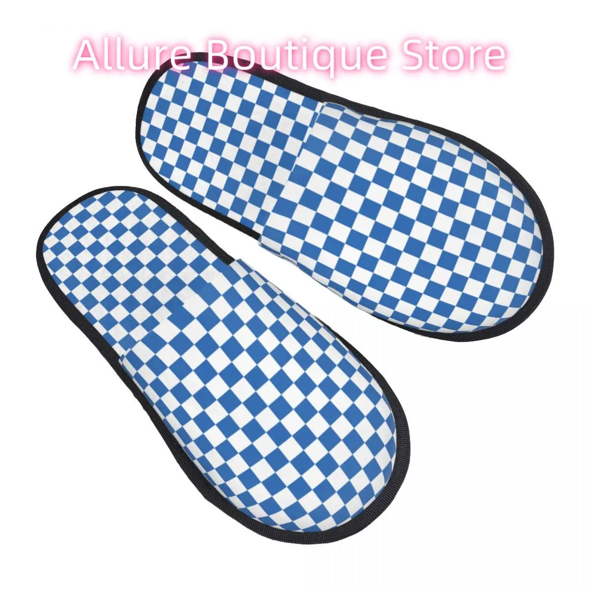 

Красочные геометрические шахматные тапочки для гостей для спальни, женские тапочки с индивидуальным принтом, черные и синие домашние тапочки в клетку