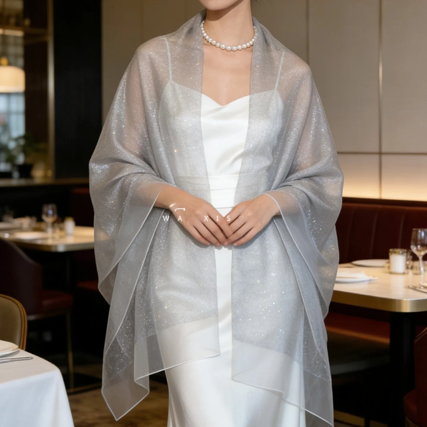 ファッショナブルな高級ライトグレー二層シルクスカーフマルベリーシルク女性用ショールチャイナドレスショルダーラップ春夏新作2026