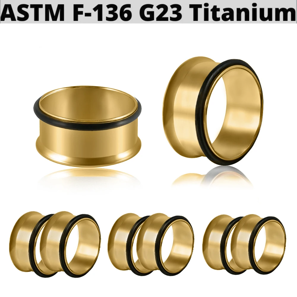 PAIR G23 Titanium Single Flare Tunnel Plugs Expander Golden Tapers Ear Lobe Stretching Plugs Round Hollow Ear Piercing Jewelry