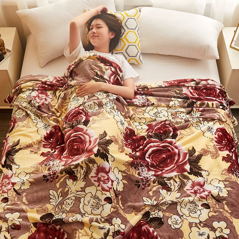 Elegant Flower Flannel Blanket Botanical Floral Printed Bed Blankets Super Soft Plush Throw Blanket for Home Sofa Couch Travel