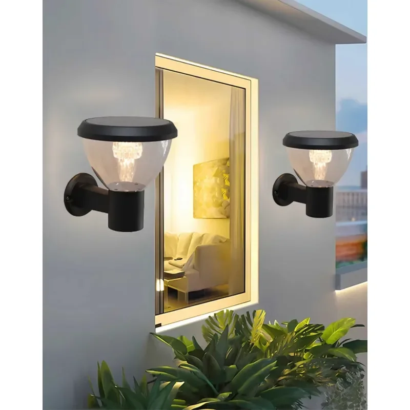 New Simple Thick Aluminum Durable Garden Outdoor Modern Black LED Solar Wall Light Waterproof Cylindrical Square