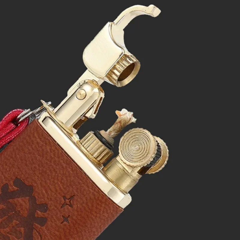 CHIEF Mini White Copper Arm Lifting Open Flame Kerosene Lighter Outdoor Leather Rope Portable Grinding Wheel Igniter Lighters