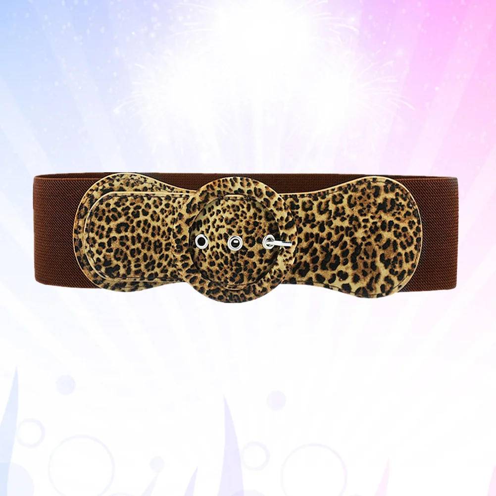 

Leopard Print Wide Waist Belt For Women Imitation Elastic Dress Belt Stretch Thick Fashion Waistband Woman Belts