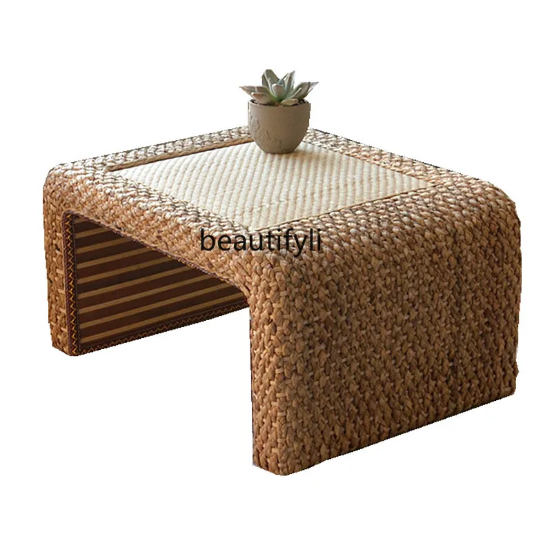 

zqRattan Japanese Style Small Coffee Table Tatami Table Solid Wood Tea Table Simple Window Sill Low Table Balcony Tea Table