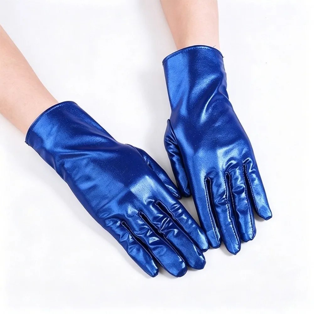 Slim Solid Color Patent Leather Gloves Elastic Shiny Short Gloves Lolita Cloth Women Mittens Party