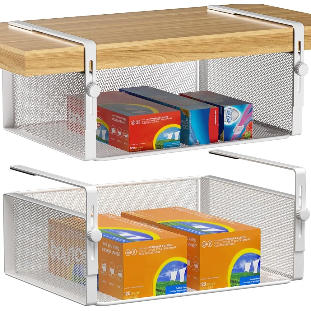 

2Pack Under Shelf Basket Organizer,Adjustable Hanging Holder for Cabinet Pantry Kitchen Cupboard Desk Counter Bookshelf Organiza