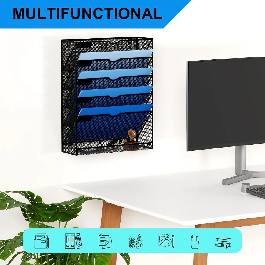 منظم ملفات معلق على الحائط مكون من 6 طبقات مثبت على الحائط وحامل ورق البريد ومنظمة المستندات وحامل مجلة مكتب عمودي Rac