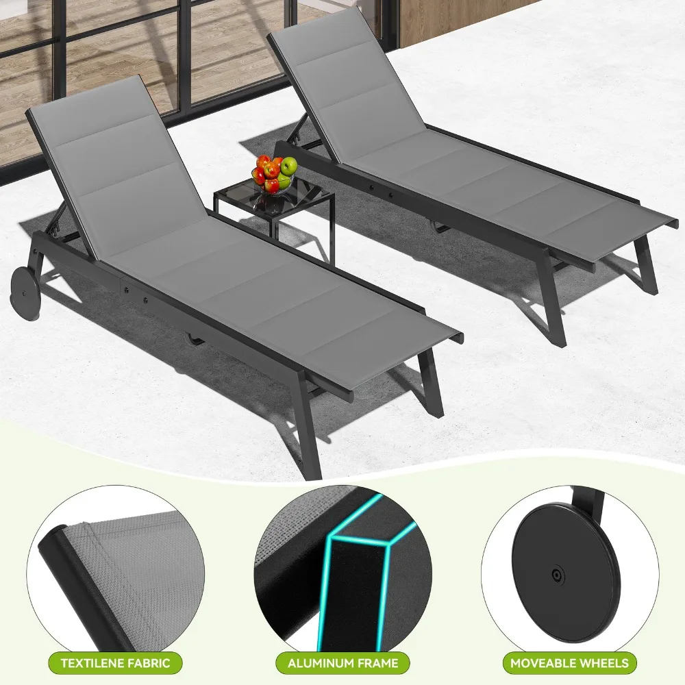 طقم كراسي استرخاء خارجية مكون من 3 قطع مع كراسي قماش مبطنة بطاولة جانبية #3