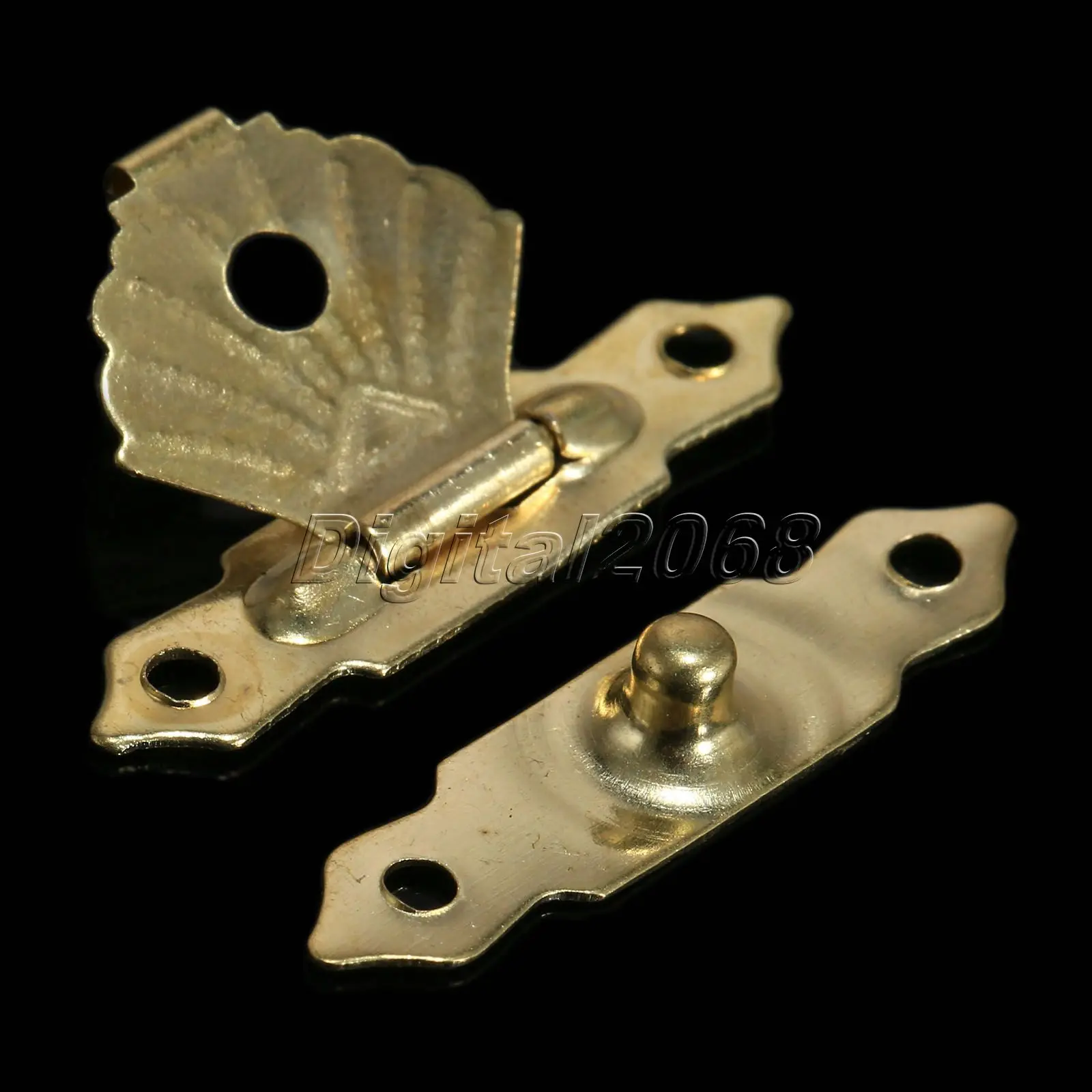 12Pcs Antique Brass Hasps Latch Lock Hooks Vintage 30mmx18mm Buckles Gold Decorative Mini Jewelry Gift Wine Wood Box Case Screws