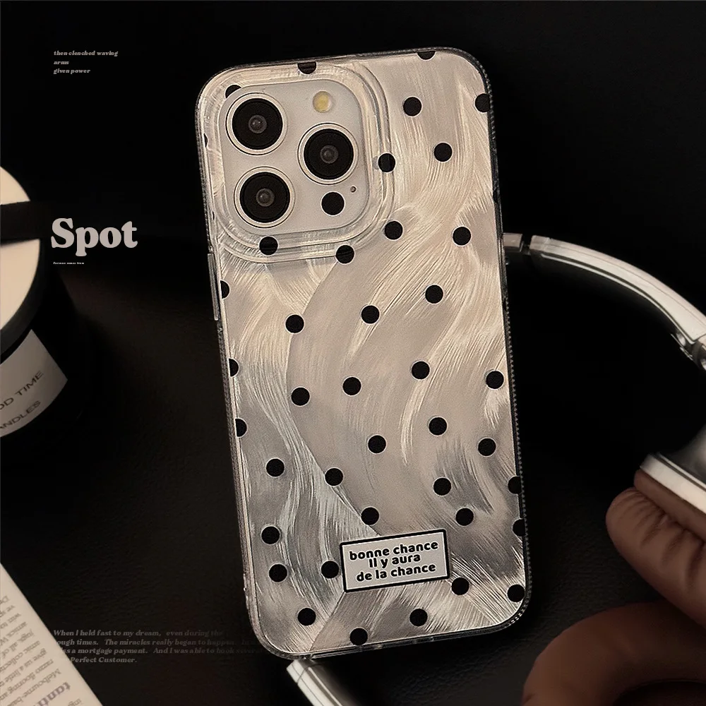 Phone Case Korean Style Glitter Polka Dot Soft Cover for iPhone 11 12 13 14 15 16 Pro Max Shockproof Back Cover