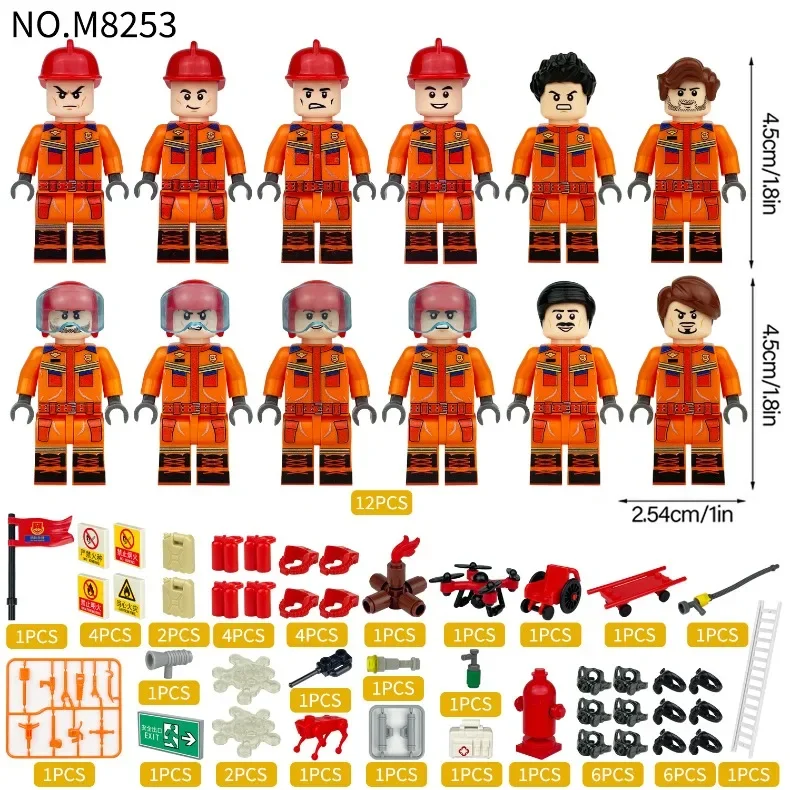 DIY-Bausteine, Figuren, Feuerwehr-Bausteine, Puppen, Spielzeug, Kinderspielzeug, Geburtstagsgeschenke, Zeichentrickfiguren – Detail 5
