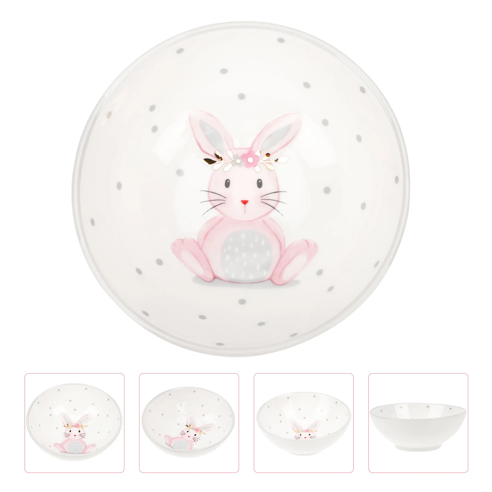 

Ceramic Bowl with Adorable Rabbit Pattern Shallow Small Size for Dessert Fruit Salad Snack Serving Easter Party Home Tableware