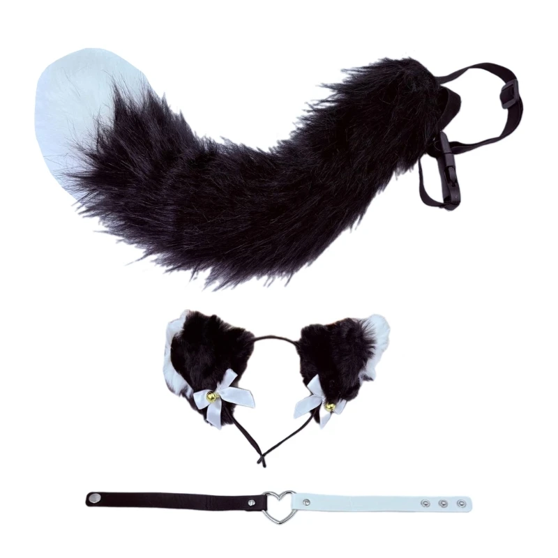 652f Animal Cosplay Costume Faux Furs Wolf Cats Foxes Fuzzy Tail Cats Bandau auditif Choker Halloween Party Costume Accessoire