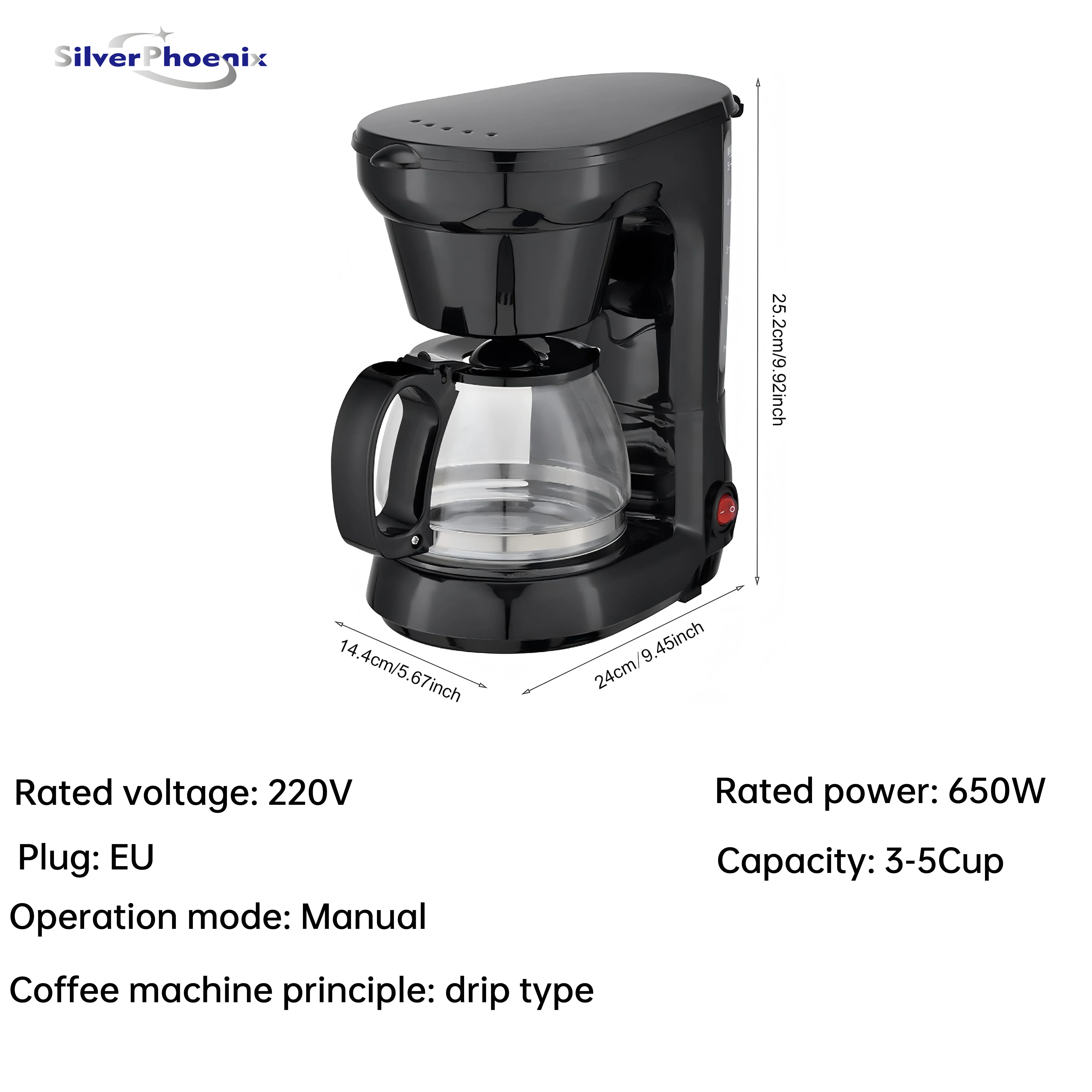 Small American Drip Coffee Maker, Small Office Coffee Maker, Tea and Coffee Pot 750Ml for 4 Cups