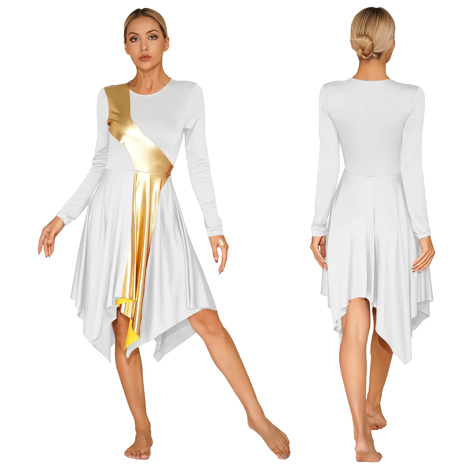 Robe de danse lyrique moderne à manches longues pour femmes, vêtements de danse pour la fête, le Rh, la valse, le culte de la chorale de l'église, la performance sur scène