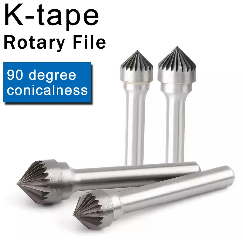 1pcs K-type 90 degree Conical Carbide Rotary File Tungsten Steel Grinding Head Milling Cutter Engraving And Grinding Tools 6mm