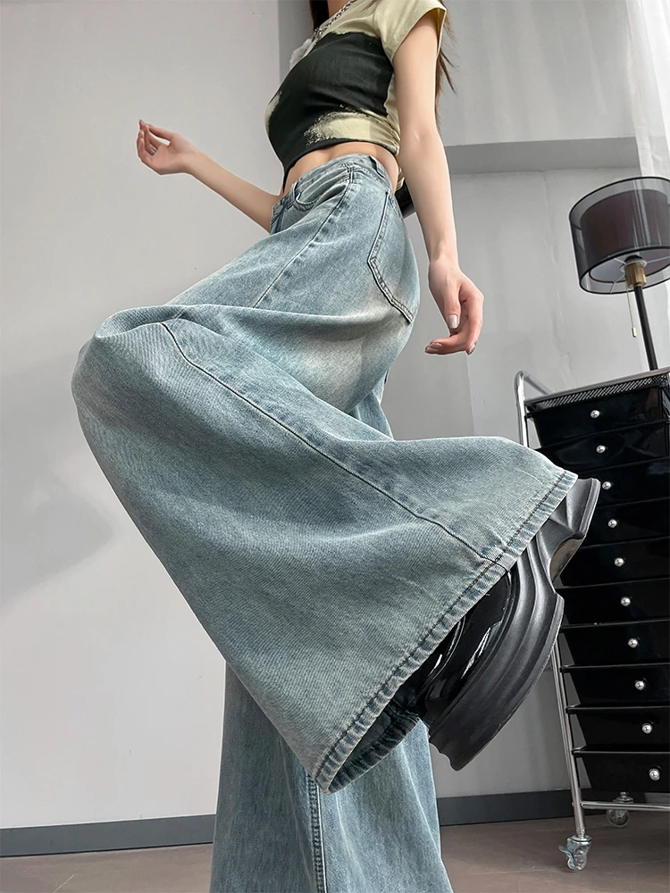 

Широкие джинсы в стиле ретро, женские летние тонкие свободные прямые брюки с высокой талией для похудения, длинные брюки длиной до пола, повседневные хлопковые брюки