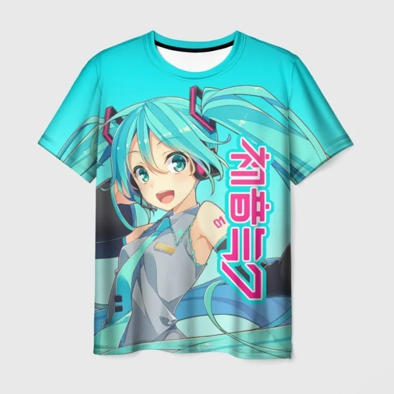 2026 Summer Miku Hatsune Retro Cosplay T-shirt Men's Oversized 3D Printed Short-sleeved Family Unisex Children's Sports Shirt