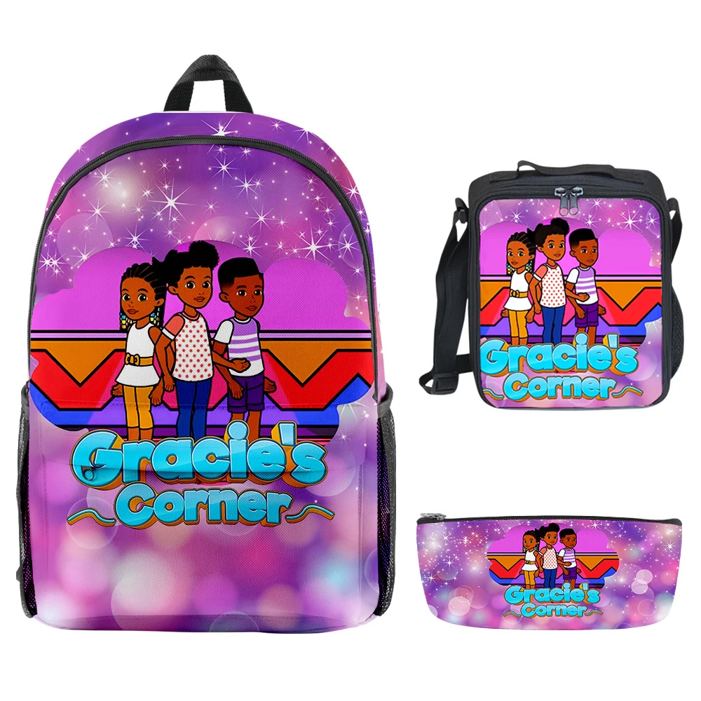 Novità popolare Gracies Corner Stampa 3D 3 pezzi / set Borse da scuola per studenti Zaino per laptop Zaino Borsa da pranzo a tracolla Astuccio