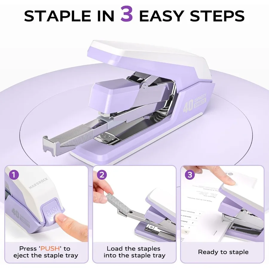 Grampeador sem esforço para mesa com capacidade de 4050 folhas, 2000 grampos, 1 toque, ergonômico e fácil de carregar, grampo de mesa hea