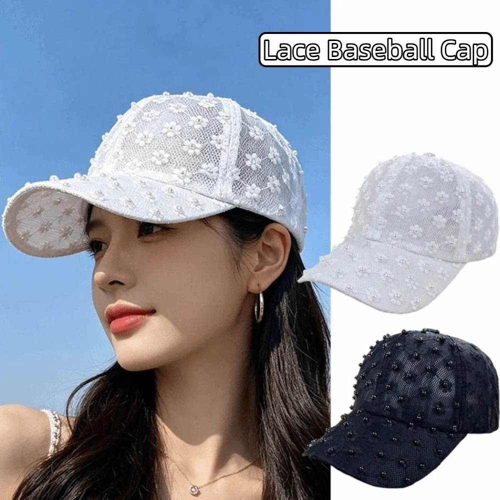 Embroidery Lace Baseball Cap Breathable Sunscreen Embroidered Flower Baseball Hat Adjustable Korean Style Visors Cap Girls