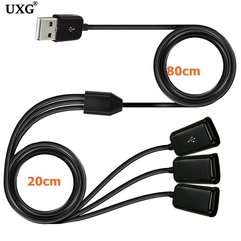 6 in 1 USB 2.0 A male to 3 A Female 1 to 6 3 Port Data Sync Y Splitter Charging Cable extension Cord 0.3m 0.5m 1M