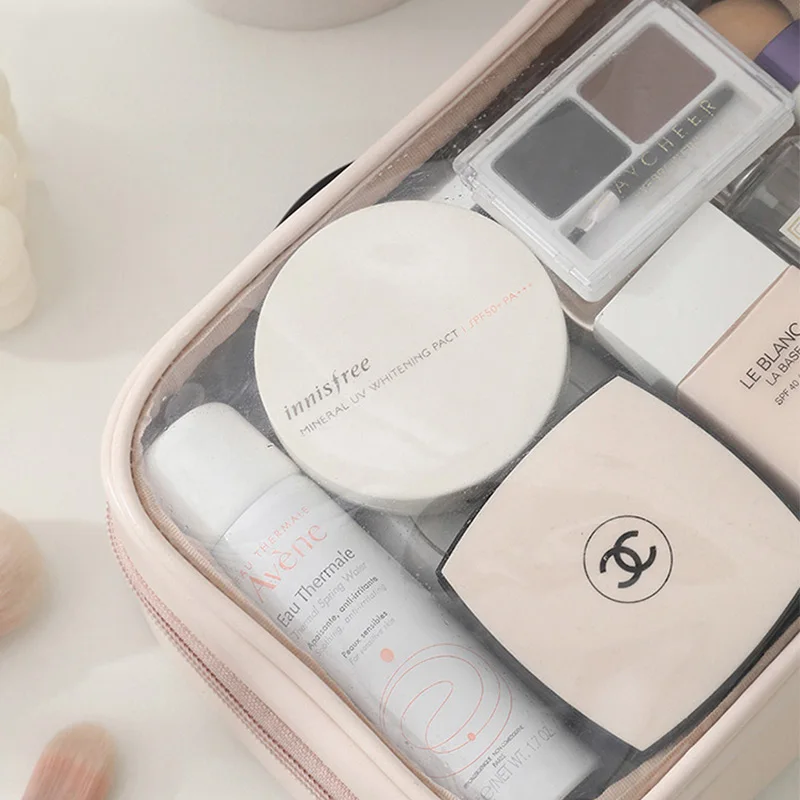 Transparent Wash Bags Waterproof PU Makeup Bag Women Casual Portable Travel Skincare Storage Organizer Make Up Toiletry Bag